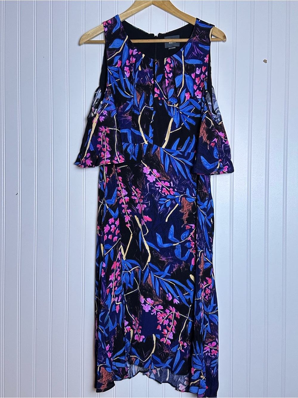Anthropologie Maeve Elia Cold Shoulder Midi Dress 14 tropical botanical floral - Picture 6 of 13